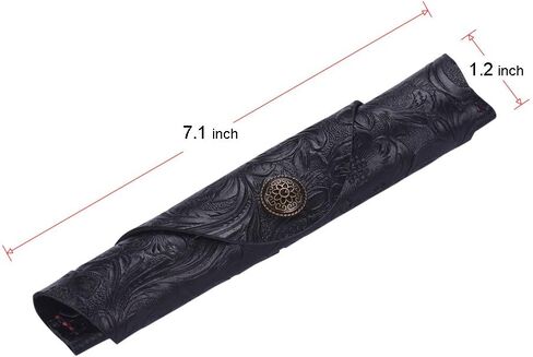 Vintage Handmade Leather Single Pen Case Holder Cowhide Fountain Pen Sleeve Roll Wrap Pen Pouch (Black Carved) in Kuwait