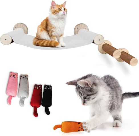Elegant Cat Wall Hammock Cat Shelf with Two Steps-Cat Wall Shelves Easy-to-Assemble -Stylish Cat Wall Furniture Extra Strong Conical Support Base with 5 Pcs Cotton-Stuffed Catnip Toy in Saudi Arabia