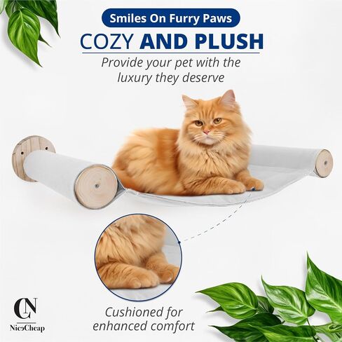 Elegant Cat Wall Hammock Cat Shelf with Two Steps-Cat Wall Shelves Easy-to-Assemble -Stylish Cat Wall Furniture Extra Strong Conical Support Base with 5 Pcs Cotton-Stuffed Catnip Toy in Saudi Arabia