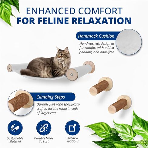 Elegant Cat Wall Hammock Cat Shelf with Two Steps-Cat Wall Shelves Easy-to-Assemble -Stylish Cat Wall Furniture Extra Strong Conical Support Base with 5 Pcs Cotton-Stuffed Catnip Toy in Saudi Arabia