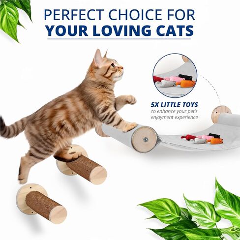 Elegant Cat Wall Hammock Cat Shelf with Two Steps-Cat Wall Shelves Easy-to-Assemble -Stylish Cat Wall Furniture Extra Strong Conical Support Base with 5 Pcs Cotton-Stuffed Catnip Toy in Saudi Arabia