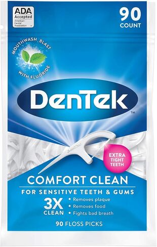 خيط تنظيف مريح من دينتيك للأسنان الحساسة، شريط ناعم وحريري، 90 قطعة لكل منها (عبوة من قطعتين) in Kuwait