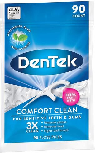 خيط تنظيف مريح من دينتيك للأسنان الحساسة، شريط ناعم وحريري، 90 قطعة لكل منها (عبوة من قطعتين) in Kuwait
