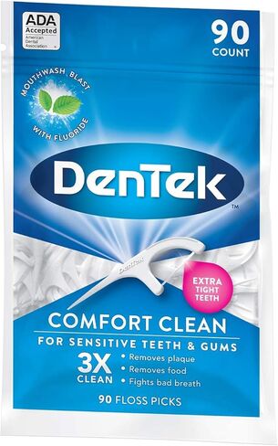 خيط تنظيف مريح من دينتيك للأسنان الحساسة، شريط ناعم وحريري، 90 قطعة لكل منها (عبوة من قطعتين) in Kuwait