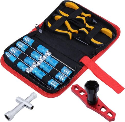 RC Car Tool Kit - Screwdriver Set (Flat, Phillips, Hex), Pliers, Wrench, Repair Tools for Quadcopter Drone Helicopter Airplane, Accessories Compatible with Traxxas RC Cars Trucks Models - 12pcs in Saudi Arabia