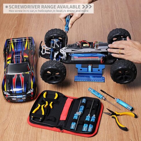 RC Car Tool Kit - Screwdriver Set (Flat, Phillips, Hex), Pliers, Wrench, Repair Tools for Quadcopter Drone Helicopter Airplane, Accessories Compatible with Traxxas RC Cars Trucks Models - 12pcs in Saudi Arabia