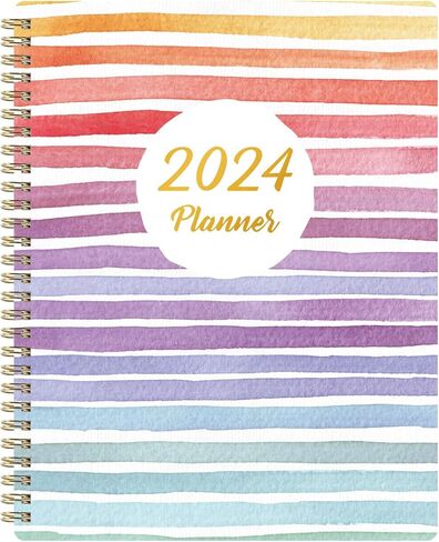 2024 Planner - Jan. 2024 - Dec. 2024, Planner 2024, 8" x 10", 2024 Planner Weekly and Monthly with Marked Tabs + Thick Paper + Contacts + Calendars + Holidays + Twin-Wire Binding - Rainbow in Saudi Arabia