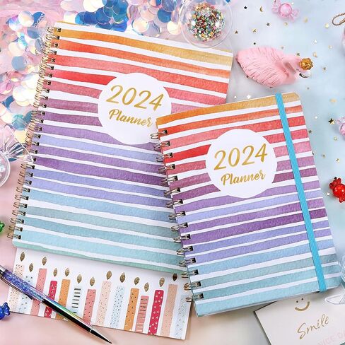 2024 Planner - Jan. 2024 - Dec. 2024, Planner 2024, 8" x 10", 2024 Planner Weekly and Monthly with Marked Tabs + Thick Paper + Contacts + Calendars + Holidays + Twin-Wire Binding - Rainbow in Saudi Arabia
