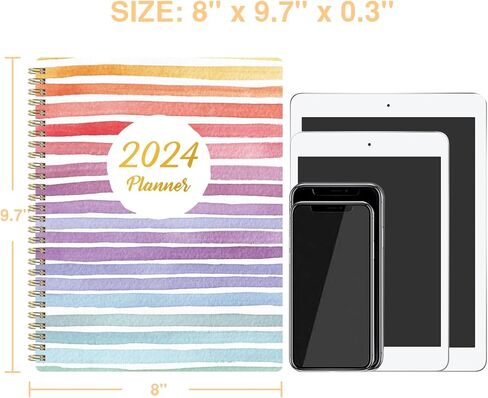 2024 Planner - Jan. 2024 - Dec. 2024, Planner 2024, 8" x 10", 2024 Planner Weekly and Monthly with Marked Tabs + Thick Paper + Contacts + Calendars + Holidays + Twin-Wire Binding - Rainbow in Saudi Arabia