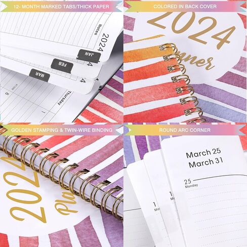 2024 Planner - Jan. 2024 - Dec. 2024, Planner 2024, 8" x 10", 2024 Planner Weekly and Monthly with Marked Tabs + Thick Paper + Contacts + Calendars + Holidays + Twin-Wire Binding - Rainbow in Saudi Arabia