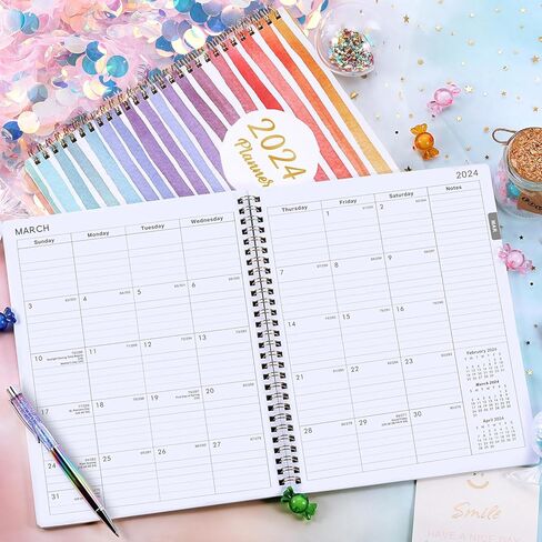 2024 Planner - Jan. 2024 - Dec. 2024, Planner 2024, 8" x 10", 2024 Planner Weekly and Monthly with Marked Tabs + Thick Paper + Contacts + Calendars + Holidays + Twin-Wire Binding - Rainbow in Saudi Arabia