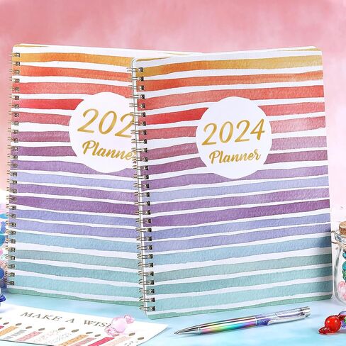 2024 Planner - Jan. 2024 - Dec. 2024, Planner 2024, 8" x 10", 2024 Planner Weekly and Monthly with Marked Tabs + Thick Paper + Contacts + Calendars + Holidays + Twin-Wire Binding - Rainbow in Saudi Arabia