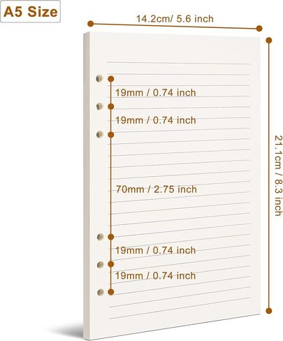 A5 Lined Paper,A5 Refill Paper,A5 Filler Paper,6 Hole Punched,Refills for A5 Filofax Planner Binder Journals Notes, 8mm Ruled Loose Leaf Paper, 80 Sheets/160 Pages,5.6x8.3 Inch,Beige (1) in Saudi Arabia