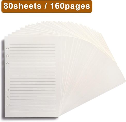 A5 Lined Paper,A5 Refill Paper,A5 Filler Paper,6 Hole Punched,Refills for A5 Filofax Planner Binder Journals Notes, 8mm Ruled Loose Leaf Paper, 80 Sheets/160 Pages,5.6x8.3 Inch,Beige (1) in Saudi Arabia