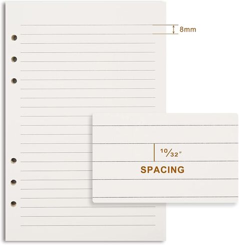 A5 Lined Paper,A5 Refill Paper,A5 Filler Paper,6 Hole Punched,Refills for A5 Filofax Planner Binder Journals Notes, 8mm Ruled Loose Leaf Paper, 80 Sheets/160 Pages,5.6x8.3 Inch,Beige (1) in Saudi Arabia