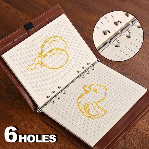 A5 Lined Paper,A5 Refill Paper,A5 Filler Paper,6 Hole Punched,Refills for A5 Filofax Planner Binder Journals Notes, 8mm Ruled Loose Leaf Paper, 80 Sheets/160 Pages,5.6x8.3 Inch,Beige (1) in Saudi Arabia