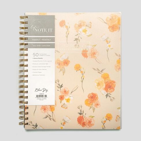 Blue Sky Life Note It 2023-2024 ملاحظات مخطط أسبوعية وشهرية للعام الدراسي، 8.5 بوصة × 11 بوصة، غطاء بلوري، سلكي، Hannah Frosted (142588-A24) in Saudi Arabia