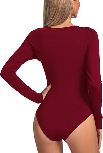 LYANER Women's Deep V Neck Twist Front Long Sleeve Tiny Leotard Bodysuit Tops in Saudi Arabia