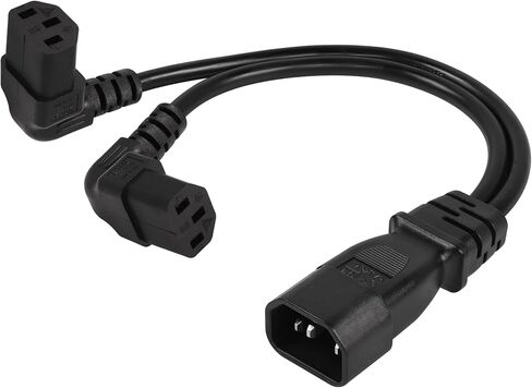 CERRXIAN 1FT C14 إلى 2 × C13 Y كابل تمديد الطاقة، خادم UPS IEC 320 C14 ذكر لأعلى زاوية مزدوجة C13 سلك طاقة أنثى (c14-2c13u) in Saudi Arabia