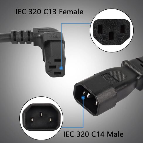 CERRXIAN 1FT C14 إلى 2 × C13 Y كابل تمديد الطاقة، خادم UPS IEC 320 C14 ذكر لأعلى زاوية مزدوجة C13 سلك طاقة أنثى (c14-2c13u) in Saudi Arabia