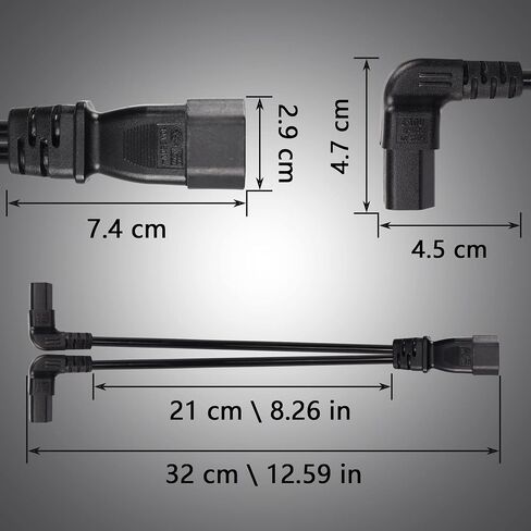 CERRXIAN 1FT C14 إلى 2 × C13 Y كابل تمديد الطاقة، خادم UPS IEC 320 C14 ذكر لأعلى زاوية مزدوجة C13 سلك طاقة أنثى (c14-2c13u) in Saudi Arabia