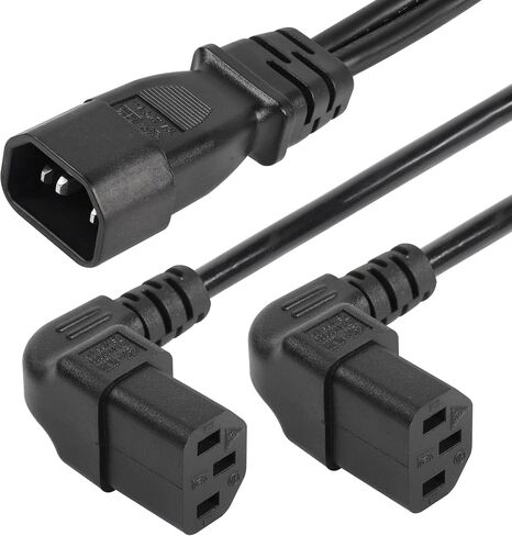 CERRXIAN 1FT C14 إلى 2 × C13 Y كابل تمديد الطاقة، خادم UPS IEC 320 C14 ذكر لأعلى زاوية مزدوجة C13 سلك طاقة أنثى (c14-2c13u) in Saudi Arabia