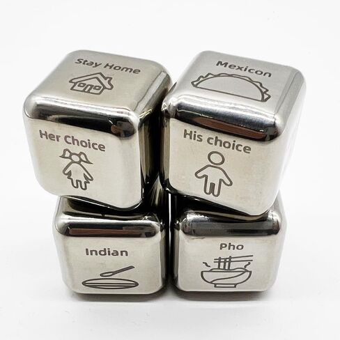 4 PCS Food Dinner Dice Gift Stainless Steel Dinner Dice Gift for Him Her Anniversary Date Dice,Birthday Gifts Family Food Decision Dice What to eat Dice Fast Food Dice,Lunch Dice Party Dice in Saudi Arabia