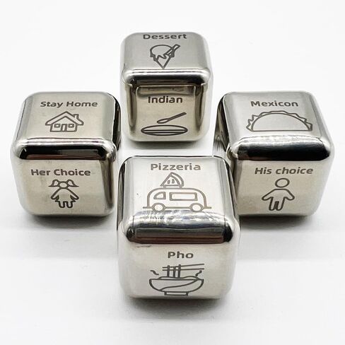 4 PCS Food Dinner Dice Gift Stainless Steel Dinner Dice Gift for Him Her Anniversary Date Dice,Birthday Gifts Family Food Decision Dice What to eat Dice Fast Food Dice,Lunch Dice Party Dice in Saudi Arabia