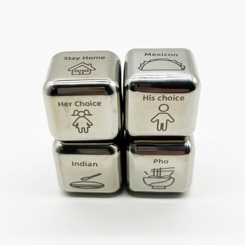 4 PCS Food Dinner Dice Gift Stainless Steel Dinner Dice Gift for Him Her Anniversary Date Dice,Birthday Gifts Family Food Decision Dice What to eat Dice Fast Food Dice,Lunch Dice Party Dice in Saudi Arabia