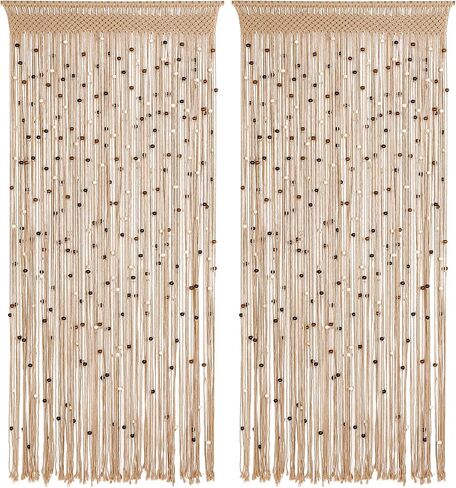 Macrame Beaded Curtain Boho Handmade Cotton Door String Curtain for Doorway Window Wooden Beads Hanging Hippie Room Divider Closet Bedroom Privacy Decor, 1 Panel 79" x 35" in Saudi Arabia