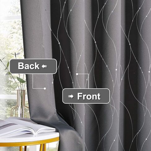 ستائر تعتيم مطبوعة باللون الرمادي من StangH - ستائر حماية للخصوصية معزولة حراريًا مع نمط خطوط موجة فضية للمطبخ/نافذة صغيرة، W52 x L45 بوصة، رمادي، لوحتان in Kuwait