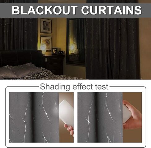 ستائر تعتيم مطبوعة باللون الرمادي من StangH - ستائر حماية للخصوصية معزولة حراريًا مع نمط خطوط موجة فضية للمطبخ/نافذة صغيرة، W52 x L45 بوصة، رمادي، لوحتان in Kuwait