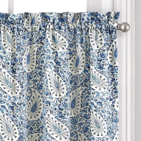 Waverly Paisley Verveine طبقات صغيرة من الألواح الخاصة بنافذة الخصوصية، زوج من الحمام، غرفة المعيشة، 52 بوصة × 36 بوصة، بلو جاي in Kuwait