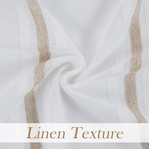 WEST LAKE شريطية من الكتان الشفاف حلقات ستائر علوية مقلمة ريفية مزرعة ريفية شبه شفافة مجموعات معالجة النوافذ لتناول الطعام، غرفة المعيشة، غرفة النوم، شريط رمادي وأبيض، 52 بوصة × 63 بوصة، قطعتان in Kuwait