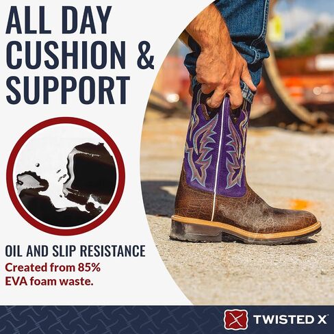 حذاء Twisted X للرجال مقاس 12 بوصة للعمل الغربي - حذاء سهل الارتداء من خليط معدني للرجال - بني وأرجواني، 11.5 EE in Saudi Arabia