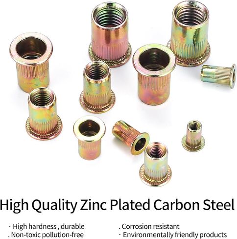 مجموعة متنوعة من 215 قطعة من صواميل البرشام، مجموعة أدوات صواميل برشام ذات رأس مسطح من الفولاذ الكربوني، لمسة نهائية مطلية بالزنك، 8-32، 10-24، 1/4 بوصة - 20، 3/8 بوصة - 16، 5/16 بوصة '-18، 1/2"-13 in Kuwait