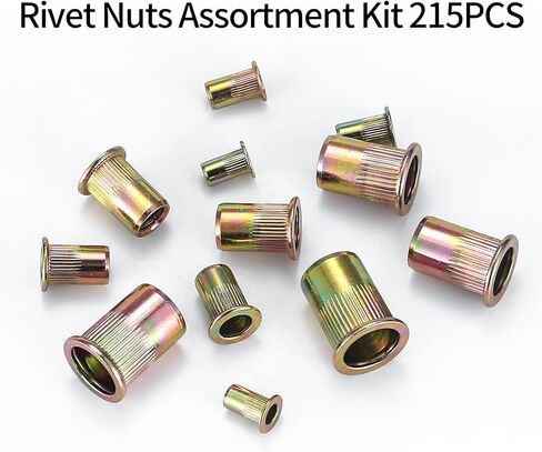 مجموعة متنوعة من 215 قطعة من صواميل البرشام، مجموعة أدوات صواميل برشام ذات رأس مسطح من الفولاذ الكربوني، لمسة نهائية مطلية بالزنك، 8-32، 10-24، 1/4 بوصة - 20، 3/8 بوصة - 16، 5/16 بوصة '-18، 1/2"-13 in Kuwait