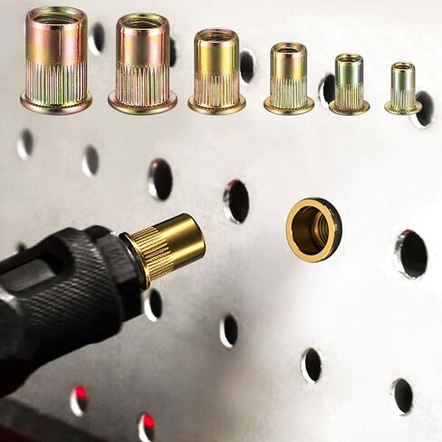 مجموعة متنوعة من 215 قطعة من صواميل البرشام، مجموعة أدوات صواميل برشام ذات رأس مسطح من الفولاذ الكربوني، لمسة نهائية مطلية بالزنك، 8-32، 10-24، 1/4 بوصة - 20، 3/8 بوصة - 16، 5/16 بوصة '-18، 1/2"-13 in Kuwait