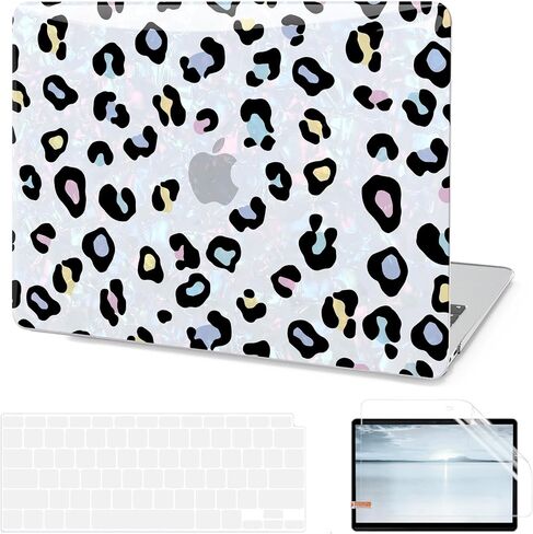 Compatible with MacBook Air 13 Inch Case 2022 2021 2020 2019 2018 Release M1 A2337 A2179 A1932, Sparkle Pearly-Lustre Design Hard Shell Case + Screen Protector + Keyboard Cover, Leopard Print in Saudi Arabia