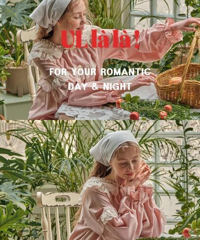 بيجامة ULLALA للنساء بأكمام طويلة عتيقة من القطن 30'S Lily2t قطعة واحدة ملابس نوم ناعمة خوخي قطعة واحدة مقاس واحد in Kuwait