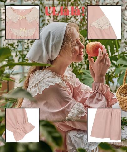 بيجامة ULLALA للنساء بأكمام طويلة عتيقة من القطن 30'S Lily2t قطعة واحدة ملابس نوم ناعمة خوخي قطعة واحدة مقاس واحد in Kuwait