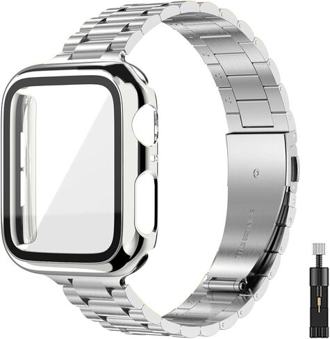 for Apple Watch Band Women 38mm 40mm 41mmm 42mm 44mm 45mm with Face Cover, Metal Stainless Steel for iwatch Band Series 9 8 7 6 5 4 3 2 1 SE. in Saudi Arabia