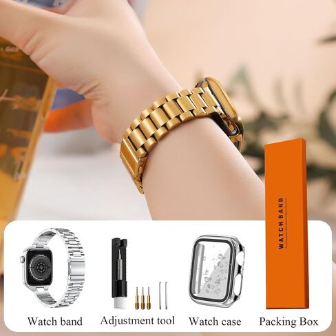 for Apple Watch Band Women 38mm 40mm 41mmm 42mm 44mm 45mm with Face Cover, Metal Stainless Steel for iwatch Band Series 9 8 7 6 5 4 3 2 1 SE. in Saudi Arabia