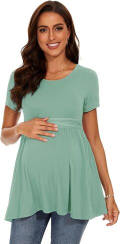 Women's Maternity Tops Short & Long Sleeve Pleated Waist Shirts Pregnancy Clothes in Saudi Arabia