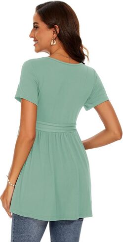 Women's Maternity Tops Short & Long Sleeve Pleated Waist Shirts Pregnancy Clothes in Saudi Arabia