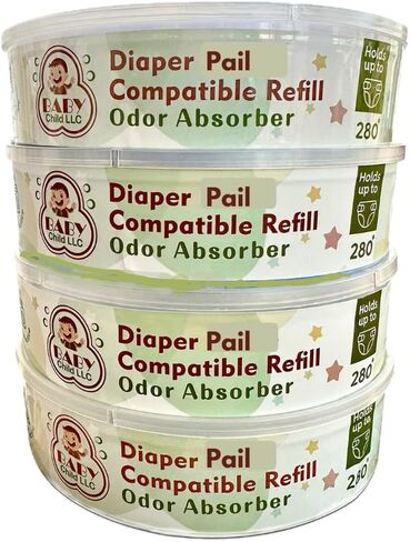 Diaper Pail Refills, Compatible with Diaper Genie, 4-Pack, 1080 Count, Odor Absorber, 7-Layer Smell-Bloc Technology in Saudi Arabia