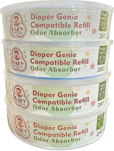 Diaper Pail Refills, Compatible with Diaper Genie, 4-Pack, 1080 Count, Odor Absorber, 7-Layer Smell-Bloc Technology in Saudi Arabia