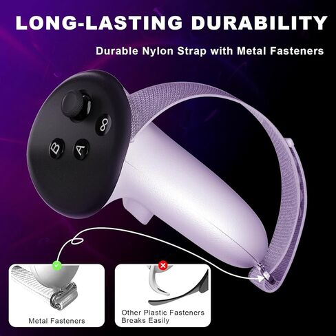غطاء مقابض وحدة التحكم متوافق مع ملحقات Meta/Oculus Quest 3، تصميم فريد مع أغطية بطارية بمقبض غير قابل للانزلاق وحزام يد ناعم قابل للتعديل يناسب قاعدة الشحن الرسمية in Kuwait