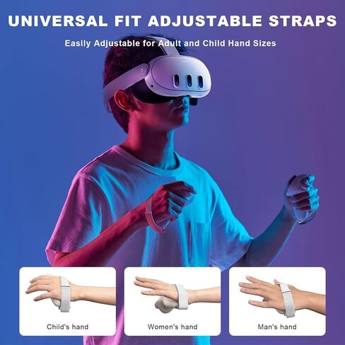 غطاء مقابض وحدة التحكم متوافق مع ملحقات Meta/Oculus Quest 3، تصميم فريد مع أغطية بطارية بمقبض غير قابل للانزلاق وحزام يد ناعم قابل للتعديل يناسب قاعدة الشحن الرسمية in Kuwait