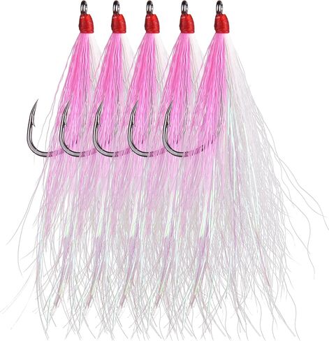 Bucktail Teasers with Hook Saltwater, Fishing Teaser Lures Flounder Rig Fishing Jig Hooks 5 Colors for Flounder Salmon Trout Sea Bass in Saudi Arabia